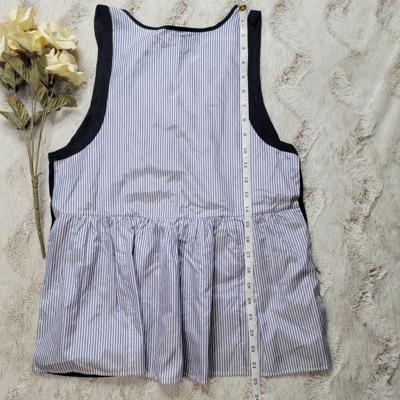 J Crew Silk Trapeze Vertical Stripe Back Linen Solid Front Panel Top Navy Size S - Picture 10 of 11